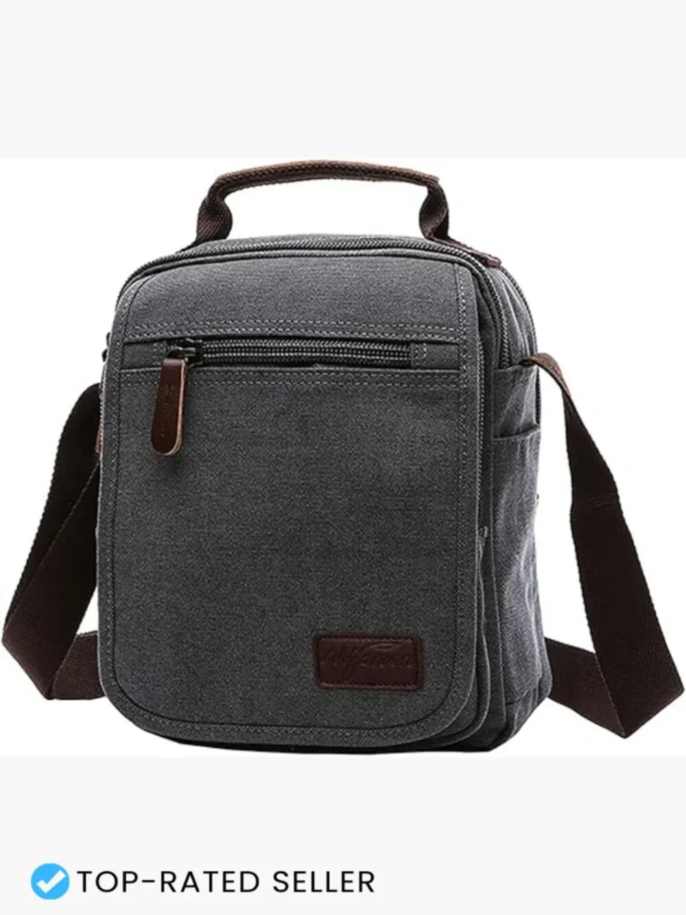 Small Canvas Crossbody Messenger Bag Work Bag 9 Pockets Adjustable Strap